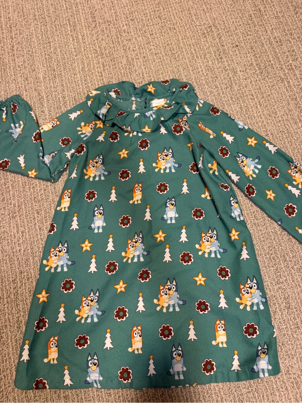 Hanna Andersson Green Bluey-Style Ruffle Collar Nightgown